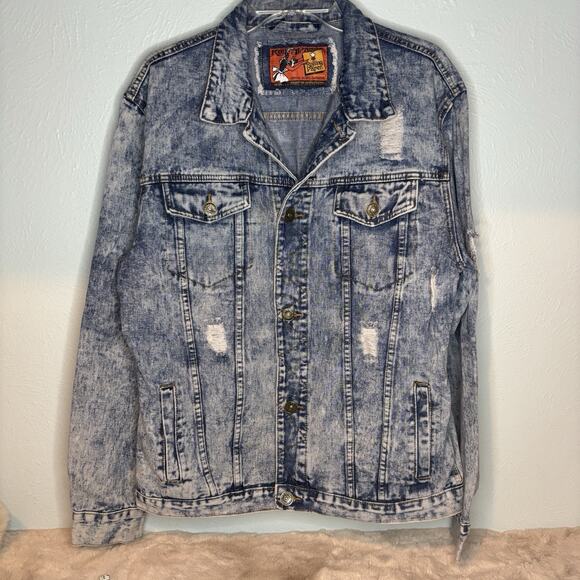 Rolling Paper Men's Acid Washed Distressed Jean Jacket Size Large‎ - Picture 2 of 9